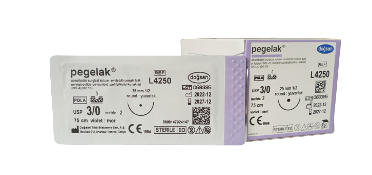 PEGELAK Поліглактін 910, USP 3/0, колюча голка 25мм, довжина 75см (L4250)